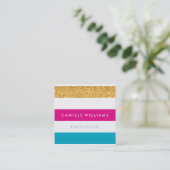 MODERN PATTERN stripe bright colorful gold glitter Square Business Card (Standing Front)