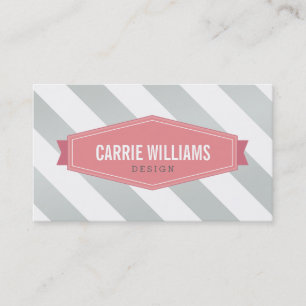 MODERN PATTERN striped coral retro logo gray Business Card