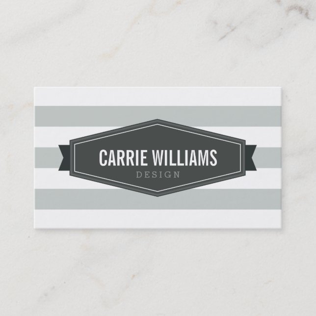 MODERN PATTERN striped gray badge fashion label Business Card (Front)