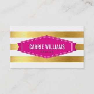 MODERN PATTERN striped pink badge logo gold foil Business Card