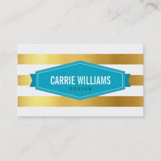 MODERN PATTERN striped turquoise logo gold foil Business Card