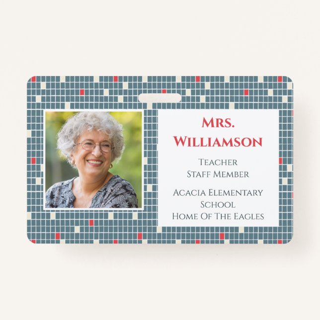 Modern Pattern Teacher Educator Staff Photo ID Badge (Front)