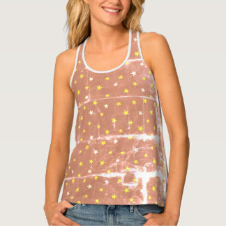 Modern pattern white and yellow stars women tank top