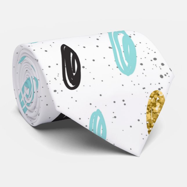 Modern pattern white blue yellow black for him neck tie (Rolled)