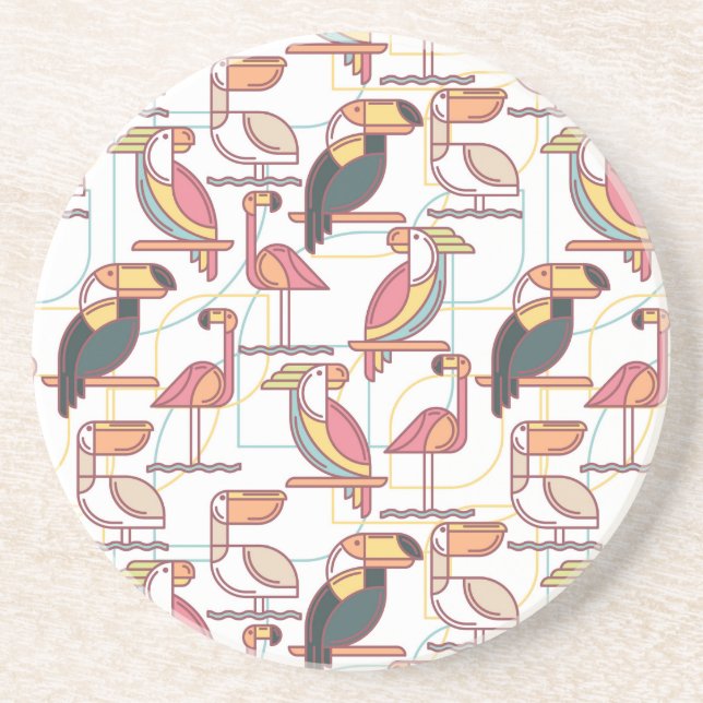Modern Pattern With Tropical Birds Drink Coaster (Front)