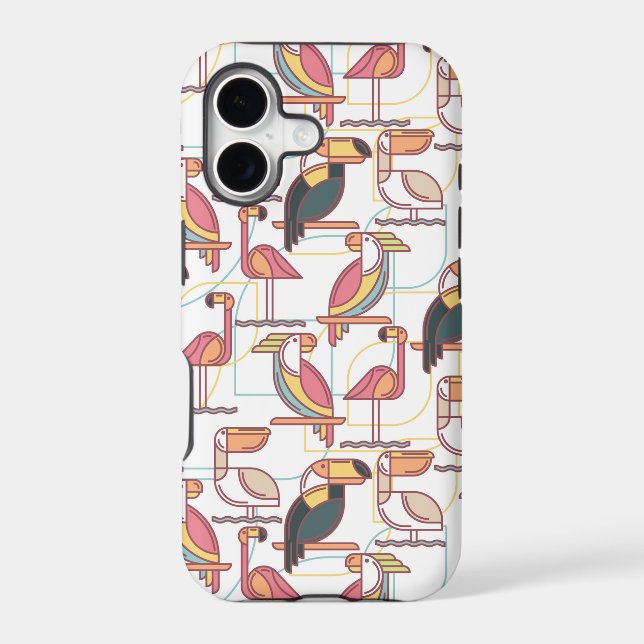 Modern Pattern With Tropical Birds Iphone Case (Back)