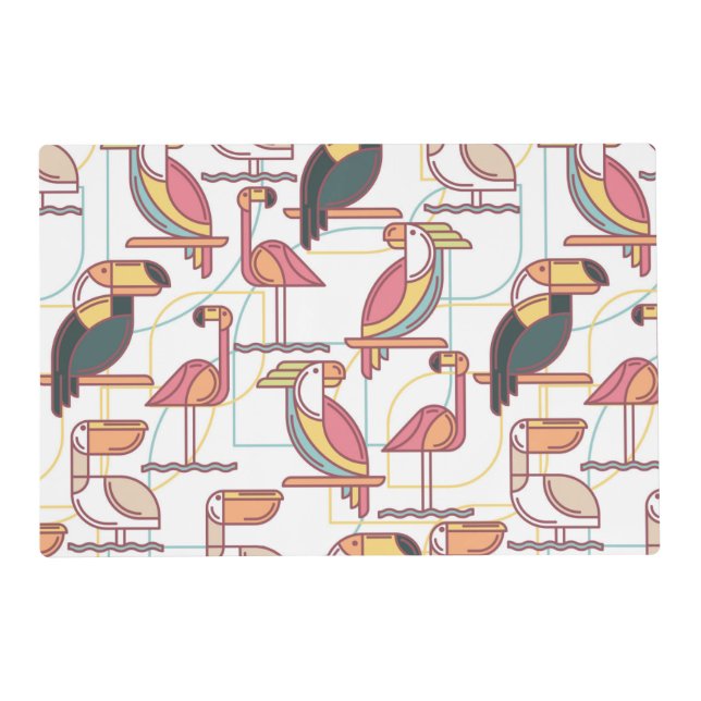 Modern Pattern With Tropical Birds Placemat (Front)