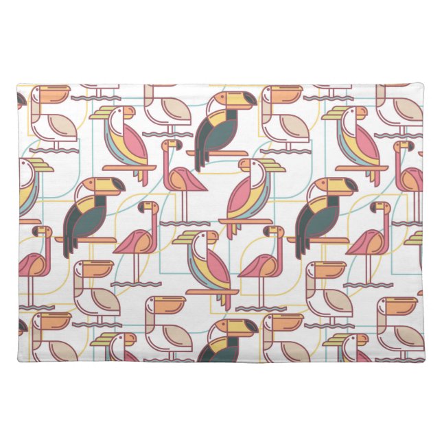 Modern Pattern With Tropical Birds Placemat (Front)