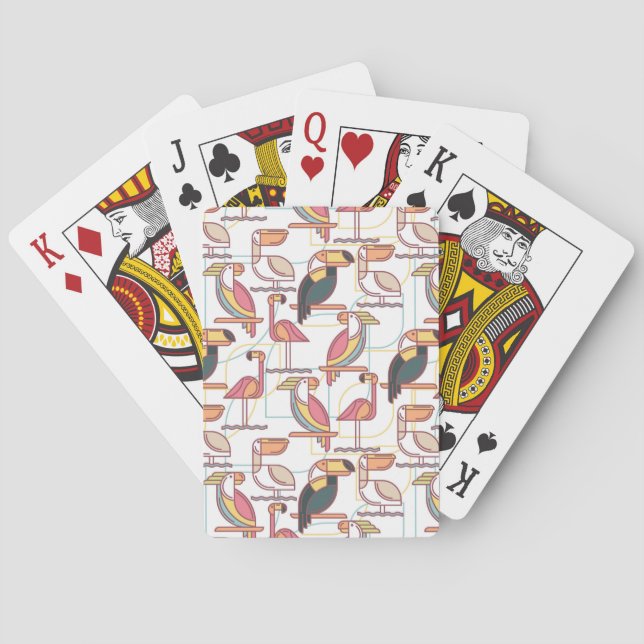 Modern Pattern With Tropical Birds Poker Cards (Back)