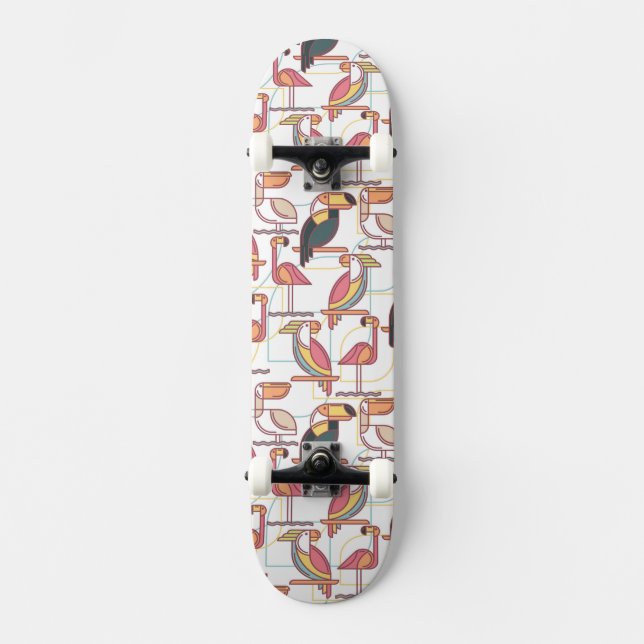 Modern Pattern With Tropical Birds Skateboard (Front)