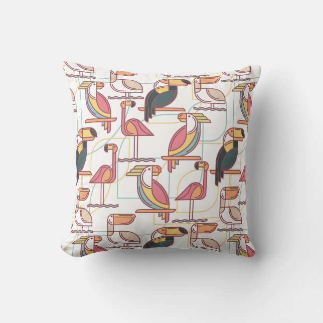 Modern Pattern With Tropical Birds Throw Pillow (Front)