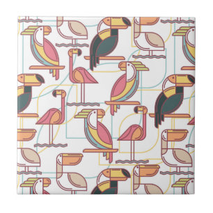 Modern Pattern With Tropical Birds Tile