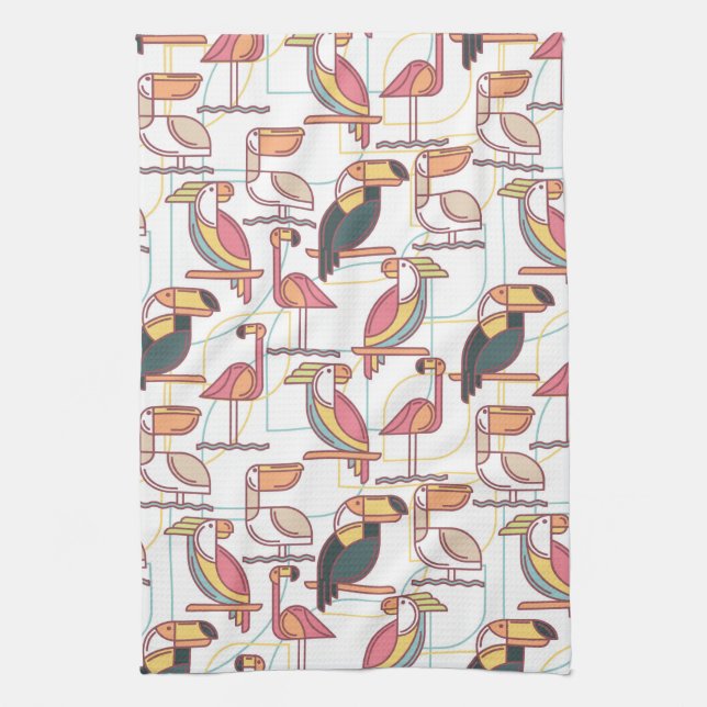 Modern Pattern With Tropical Birds Towel (Vertical)