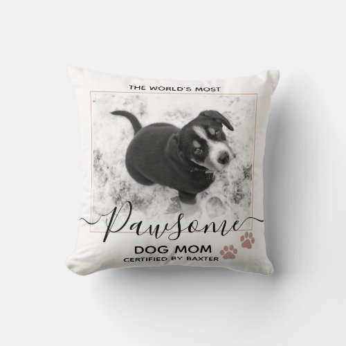 Modern Paw Print Photo Personalized Dog Mom  Throw Throw Pillow