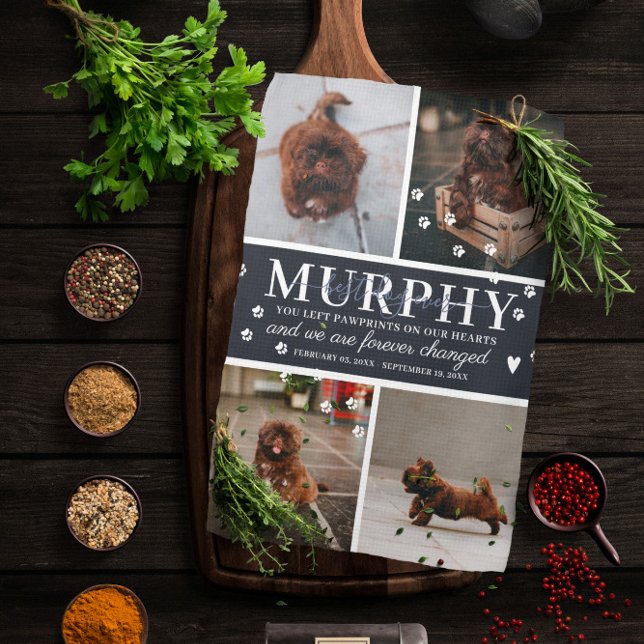 Modern Paw Prints Personalized Pet Memorial Photo Kitchen Towel (Creator Uploaded)