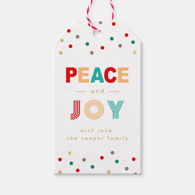 Modern Peace And Joy Colorful Confetti Dots Gift Tags
