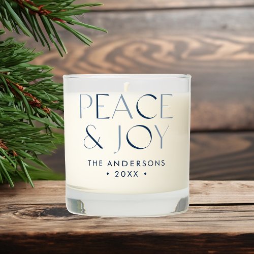 Modern Peace and Joy Navy Blue 3 Photo Scented Candle