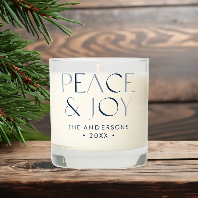 Modern Peace and Joy Navy Blue 3 Photo Scented Candle (Creator Uploaded)