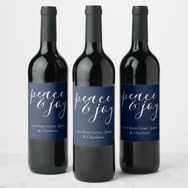Modern Peace And Joy Personalized Christmas Wine Label (Bottles)