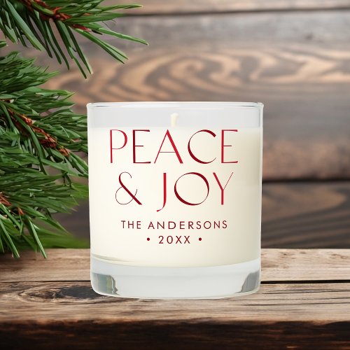 Modern Peace and Joy Red 3 Photo Scented Candle