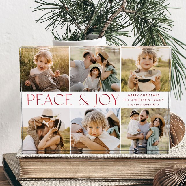 Modern Peace and Joy Red Christmas 6 Photo Block (Creator Uploaded)