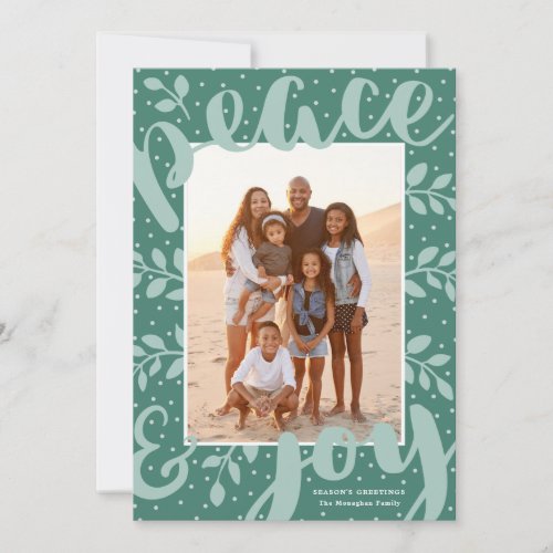 Modern Peace and Joy Stylish Christmas Mint Photo Holiday Card