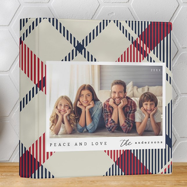 Modern Peace and Love Christmas Family Photo 3 Ring Binder (Creator Uploaded)