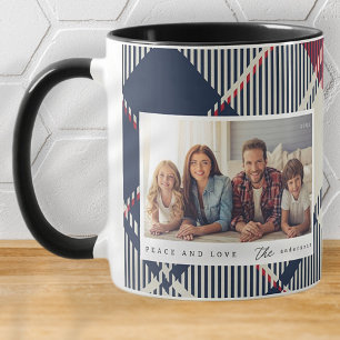 Modern Peace and Love Christmas Family Photo Mug