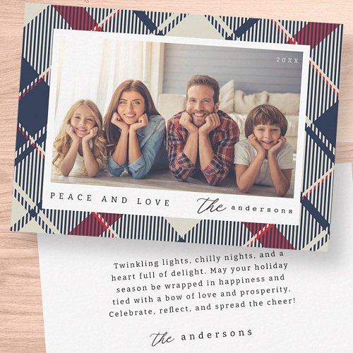 Modern Peace and Love Christmas Family Photo Note Card