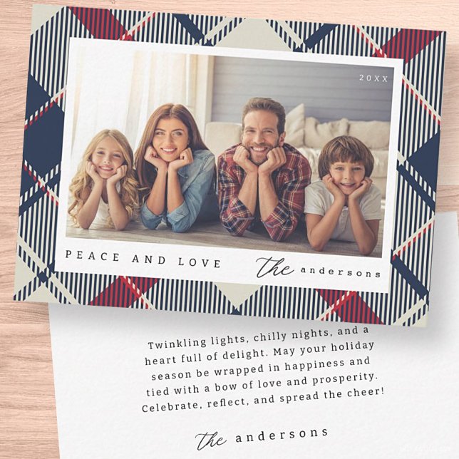 Modern Peace and Love Christmas Family Photo Note Card (Creator Uploaded)