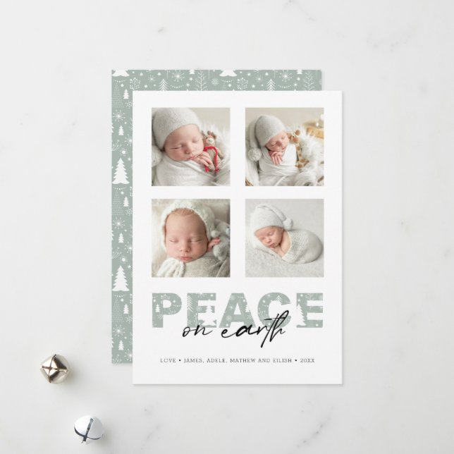 Modern Peace Christmas Pattern Photos Holiday Card (Front/Back In Situ)