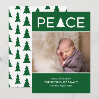 Modern Peace Custom Photo Holiday Tree Green White Card