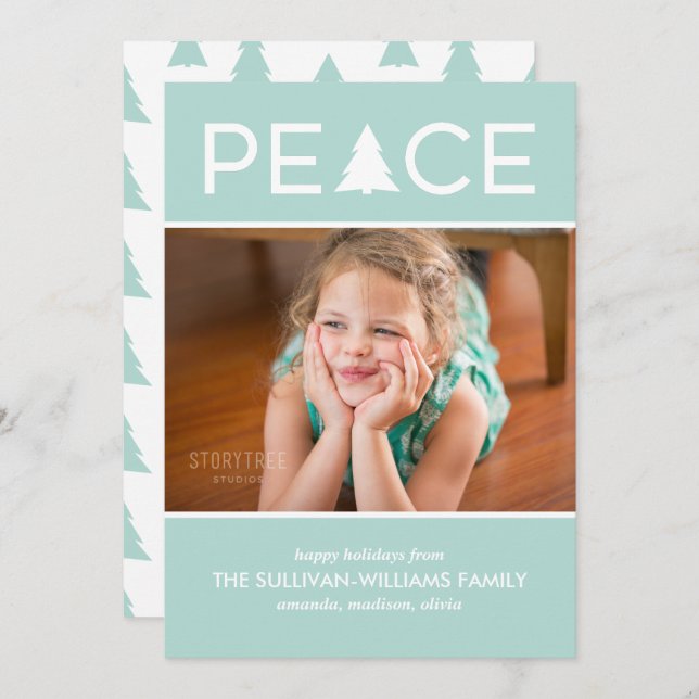 Modern Peace Custom Photo Holiday Tree Mint Green (Front/Back)