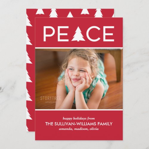 Modern Peace Custom Photo Holiday Tree Red White