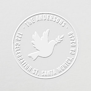 Modern Peace Dove Custom Name Round Return Address Embosser