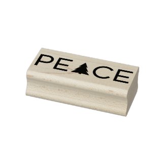 Modern Peace Holiday Tree Typography Rubber Stamp