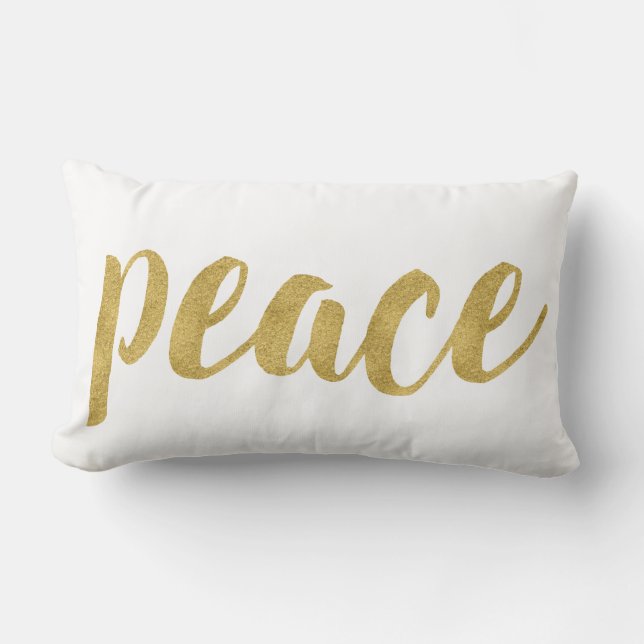 Modern Peace In Gold Festive Holiday Decorative Lumbar Pillow (Front)