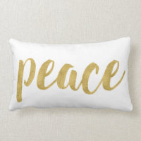 Modern Peace In Gold Festive Holiday Decorative Lumbar Pillow