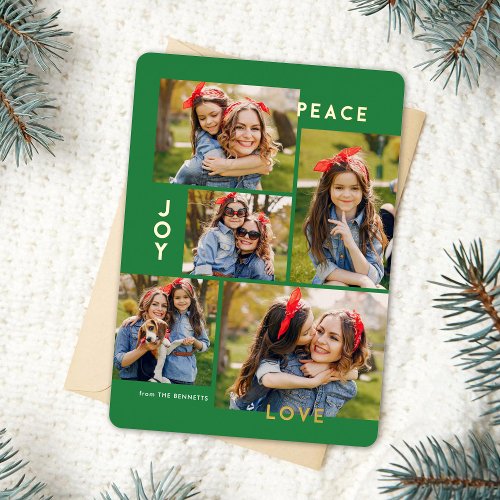 Modern Peace Joy Love Custom Color Collage  Foil Holiday Card