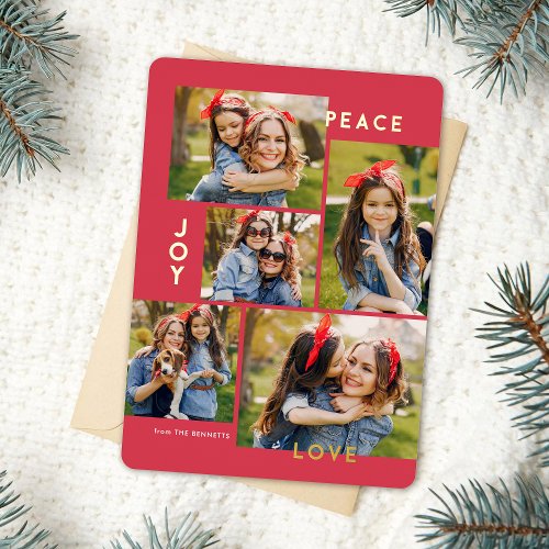 Modern Peace Joy Love Custom Color Collage  Foil Holiday Card