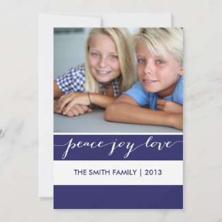 Modern Peace, Joy, Love Holiday Photo Card | Blue