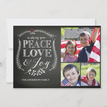 Modern Peace Love Joy Chalkboard Holiday Card by celebrateitholidays at Zazzle