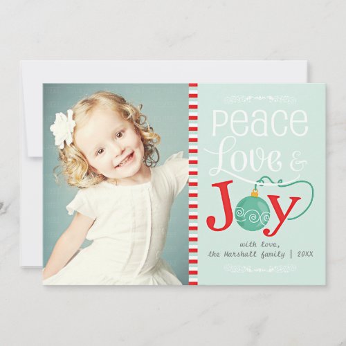 Modern Peace Love &amp; Joy Christmas Photo Holiday Card