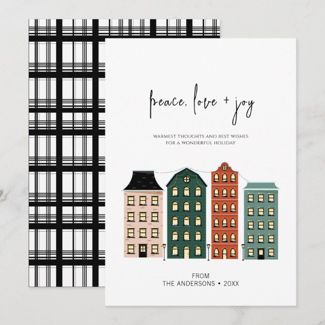 Modern Peace Love & Joy Christmas Town Holiday Card (Front/Back)