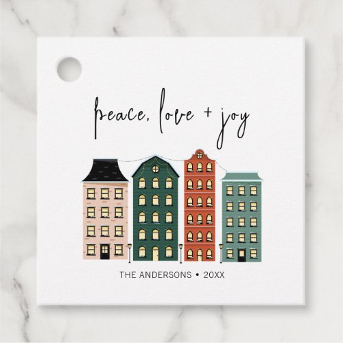 Modern Peace Love  Joy Christmas Town Holiday Favor Tags