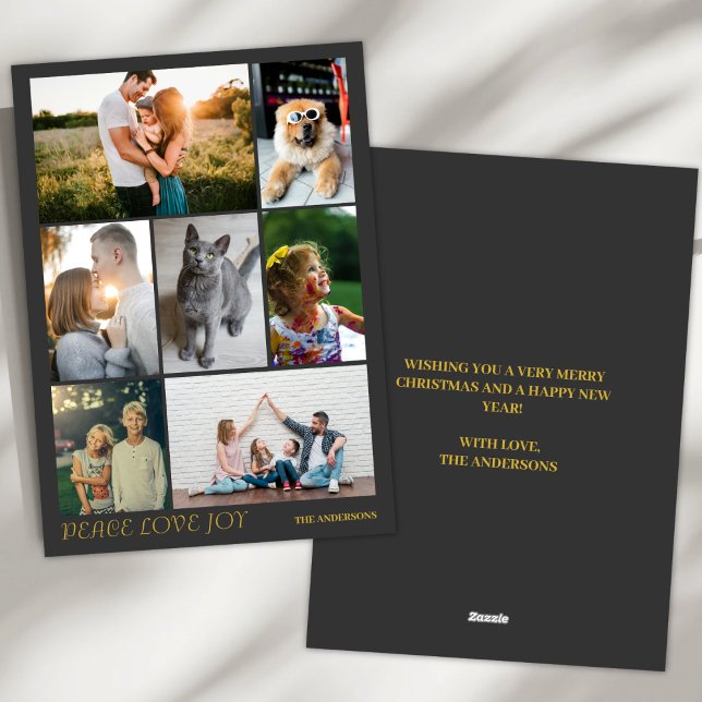 Modern Peace Love Joy Multiple Photo Christmas Holiday Card (Creator Uploaded)