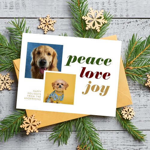Modern Peace Love Joy Photo Dog Holidays Postcard