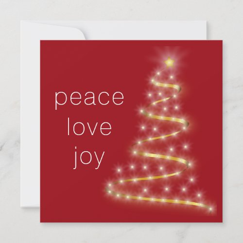 Modern Peace Love Joy Red Gold Holiday Card