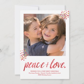 Modern Peace & Love Photo Holiday Card by TheSpottedOlive at Zazzle