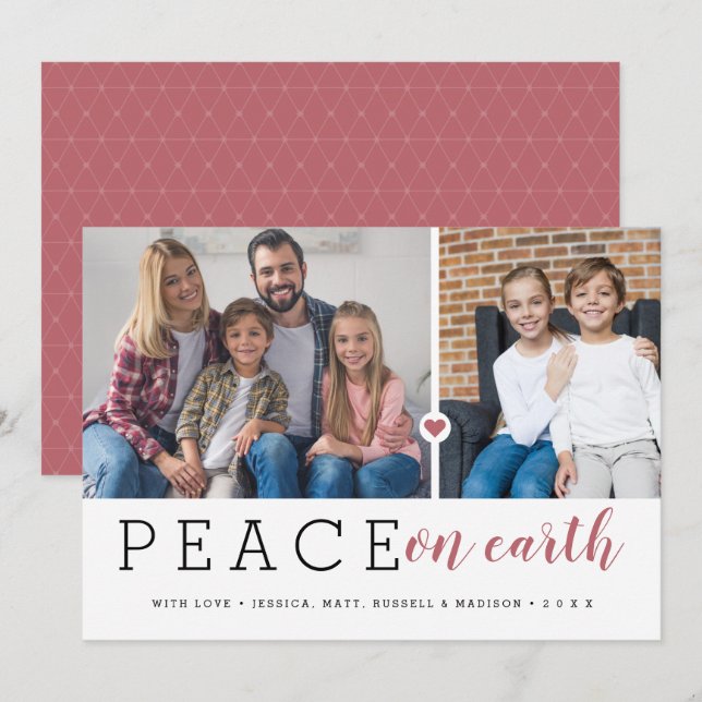 Modern Peace On Earth 2 Photo Holiday Card (Front/Back)